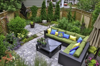 Outdoor seating area with pavers